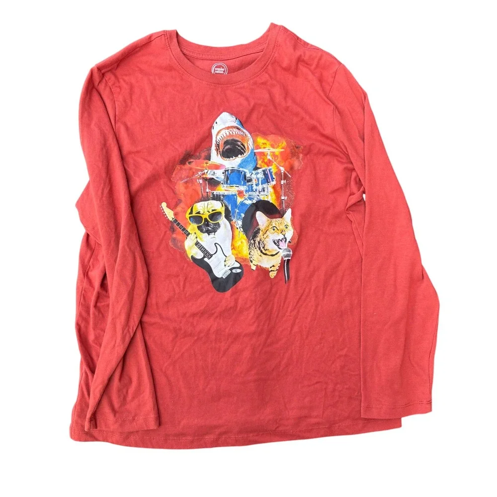 Wonder Nation Boys XL 14-16 Husky Animal Graphic Long Sleeve Tee Orange